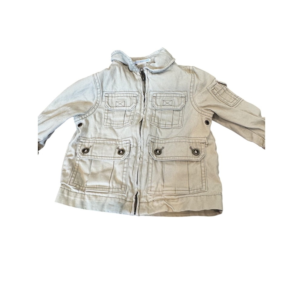 Janie And Jack Jacket Boys 9-12 Months Beige Canvas Military Full Zip Pockets‎